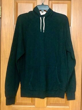 J. Crew Knit Goods Black Hoodie Mens L  Raglan Fit Hooded Long Sleeve
